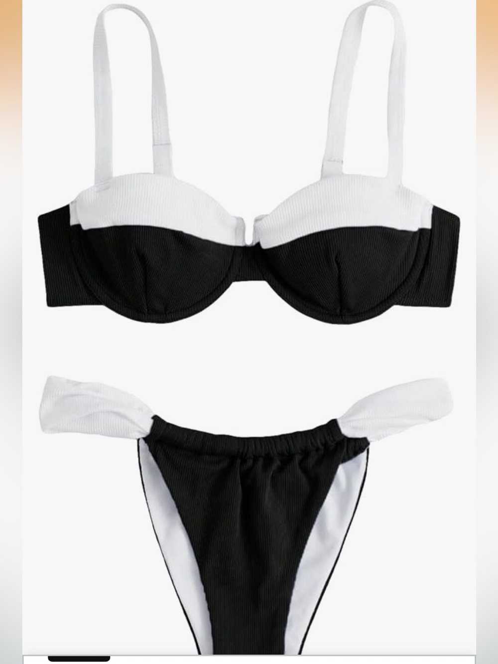 🚘 NWOT Contrast Two-Tone Black & White Underwire sexy Bikini Size Small